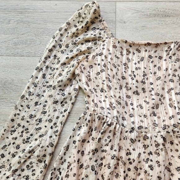 Altar'd State Dress Womens Small Floral Tan Cream Long Sleeves Bohemian - Picture 4 of 14